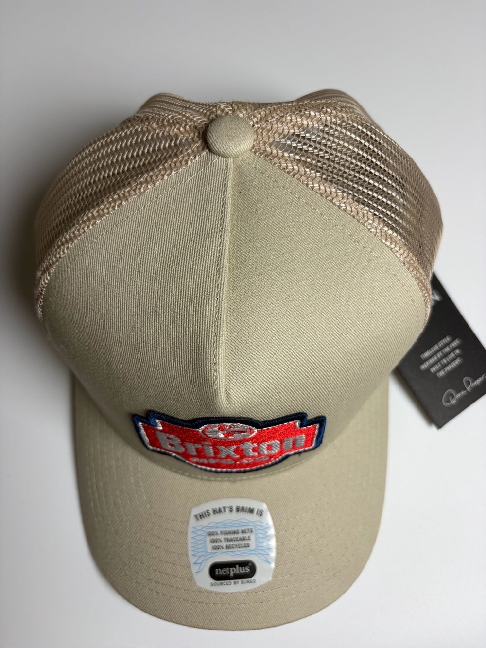 Brixton Men’s Netplus Trucker Hat Tan Mesh Logo Cap Patch NEW - Picture 7 of 16